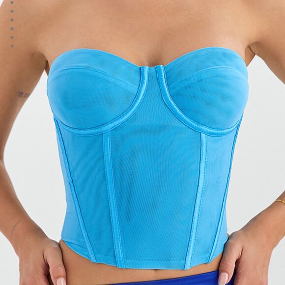 Mistress Rocks Aqua Corset & High Split Mini Skirt - Picture 4 of 10